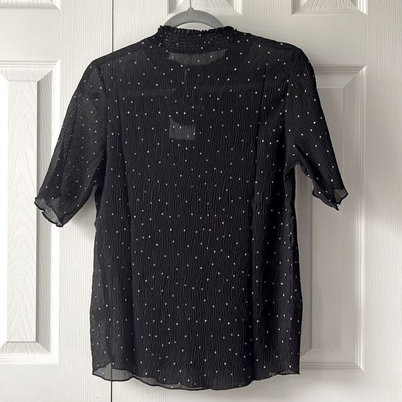 NWT Polka Dot Print Tailored Mock Neck Half Sleeve Top | Black & White | S M L - Picture 8 of 9